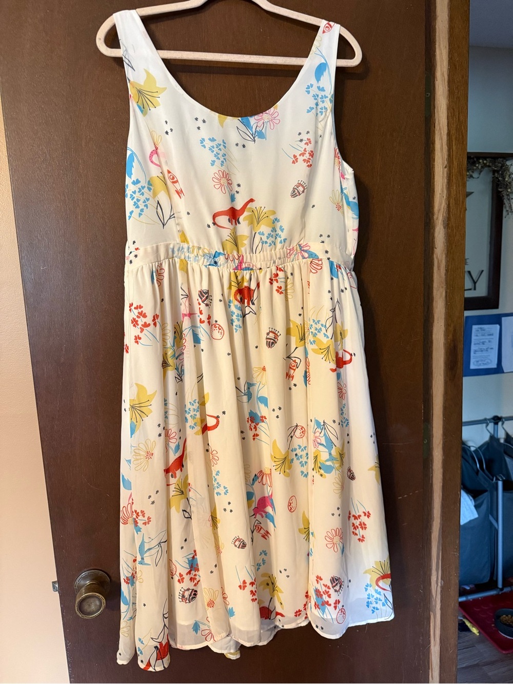 Modcloth Cream Dinosaur Midi Dress NWT size 1x. Pockets! - Picture 7 of 7